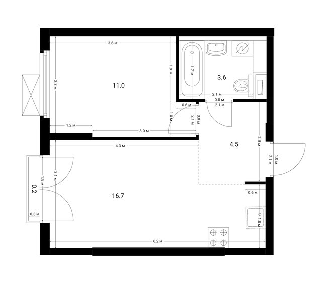 36 м², 2-комнатная квартира 6 900 000 ₽ - изображение 1