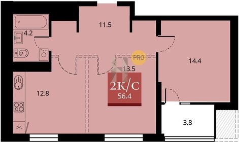 Квартира 58,3 м², 2-комнатная - изображение 1