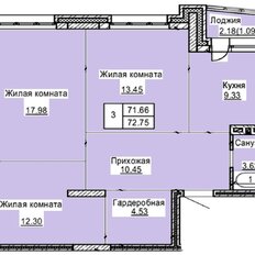 Квартира 72,8 м², 3-комнатная - изображение 2