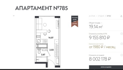 19,1 м², апартаменты-студия 7 841 335 ₽ - изображение 64