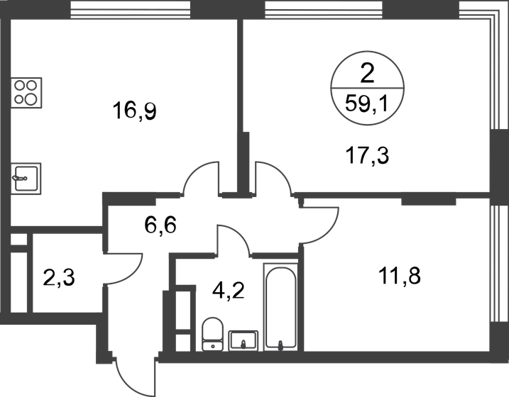 59,1 м², 2-комнатная квартира 16 518 056 ₽ - изображение 1