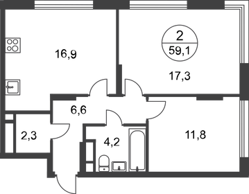 59,1 м², 2-комнатная квартира 16 399 734 ₽ - изображение 1