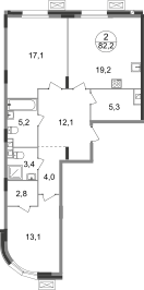 Квартира 82,2 м², 2-комнатная - изображение 1