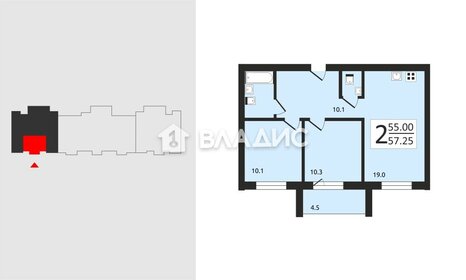 Квартира 57,3 м², 2-комнатная - изображение 1