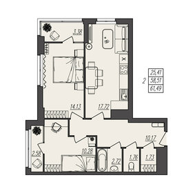 Квартира 61,5 м², 2-комнатная - изображение 1