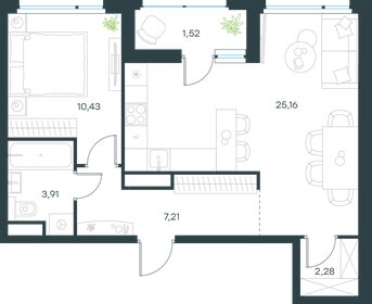 Квартира 50,5 м², 1-комнатная - изображение 1