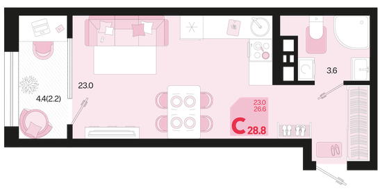 29,4 м², 1-комнатная квартира 3 850 000 ₽ - изображение 109