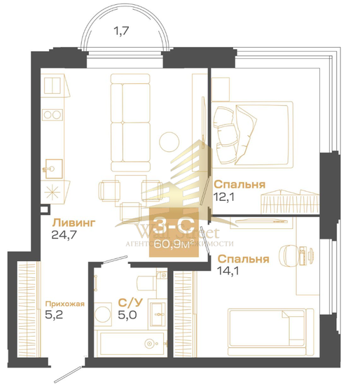 60,9 м², 2-комнатная квартира 12 737 080 ₽ - изображение 50