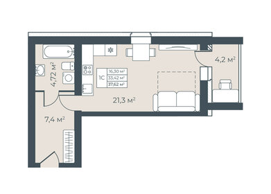 Квартира 37,6 м², студия - изображение 1