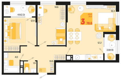 83,2 м², 3-комнатная квартира 8 990 000 ₽ - изображение 76