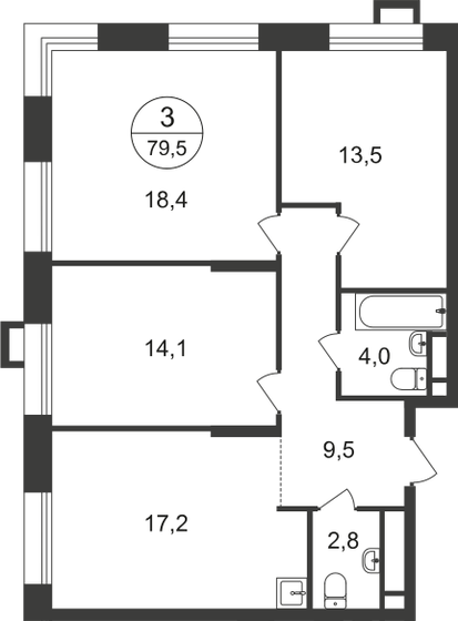 79,5 м², 3-комнатная квартира 19 922 532 ₽ - изображение 1