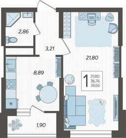 Квартира 38,7 м², 1-комнатная - изображение 1