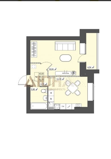 40 м², 1-комнатная квартира 3 687 000 ₽ - изображение 1