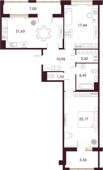 89,3 м², 2-комнатная квартира 37 288 236 ₽ - изображение 1