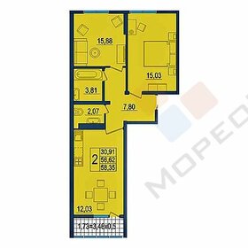 Квартира 58,4 м², 2-комнатная - изображение 2