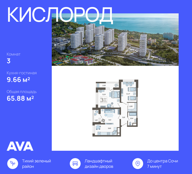 65,9 м², 3-комнатная квартира 22 596 840 ₽ - изображение 51