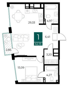 Квартира 62,1 м², 1-комнатная - изображение 1