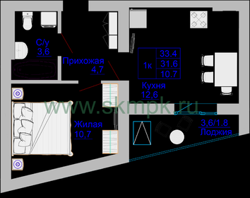 32,5 м², 1-комнатная квартира 4 100 000 ₽ - изображение 1