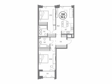 Квартира 92,2 м², 2-комнатная - изображение 1