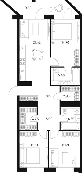 96,6 м², 3-комнатная квартира 49 391 580 ₽ - изображение 1