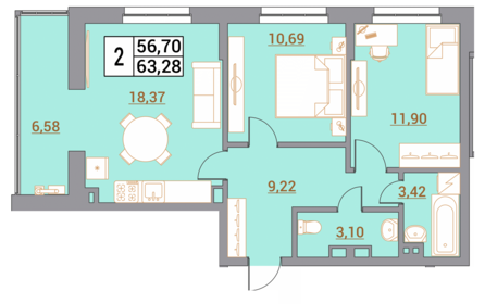 72 м², 3-комнатная квартира 6 600 000 ₽ - изображение 73