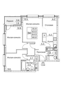 Квартира 66,8 м², 3-комнатная - изображение 1