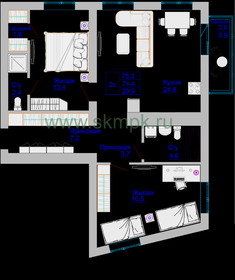 58,6 м², 2-комнатная квартира 4 600 000 ₽ - изображение 66