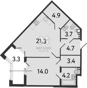 59,5 м², 2-комнатная квартира 25 100 000 ₽ - изображение 19