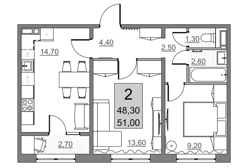51 м², 2-комнатная квартира 3 962 300 ₽ - изображение 1