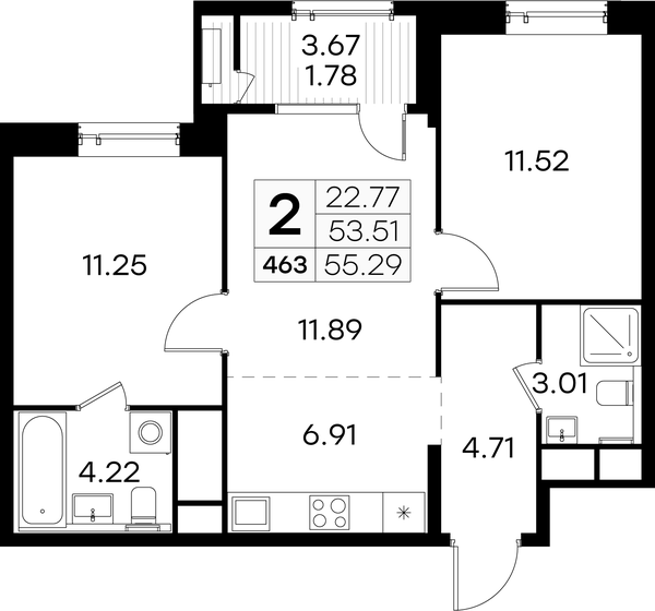 55,3 м², 2-комнатная квартира 14 159 999 ₽ - изображение 1