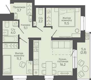 Квартира 56,9 м², 2-комнатная - изображение 1