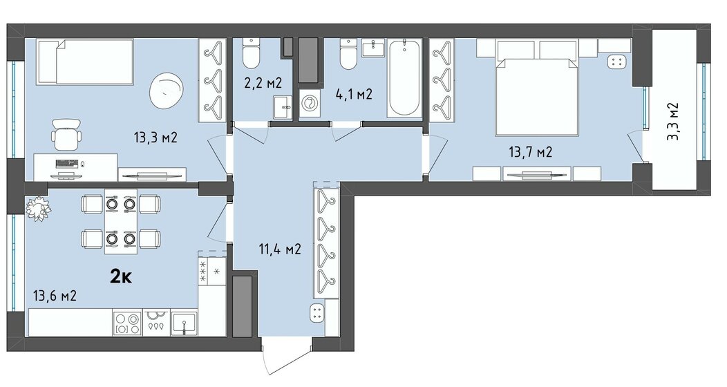 60 м², 2-комнатная квартира 7 285 800 ₽ - изображение 1