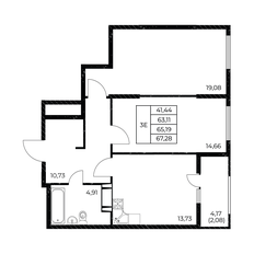 Квартира 67,3 м², 2-комнатная - изображение 2