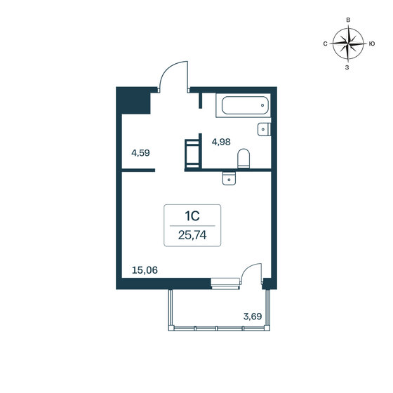 25,7 м², квартира-студия 4 850 000 ₽ - изображение 1