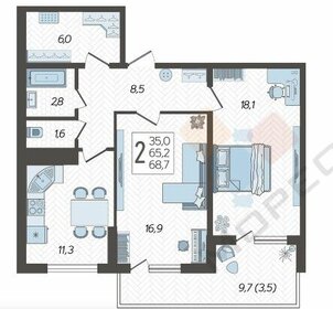 Квартира 68,7 м², 2-комнатная - изображение 1