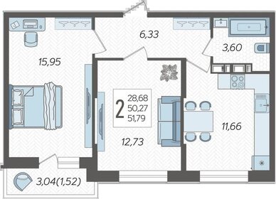 51,8 м², 2-комнатная квартира 6 292 485 ₽ - изображение 46