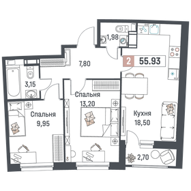 56,2 м², 2-комнатная квартира 8 300 000 ₽ - изображение 55