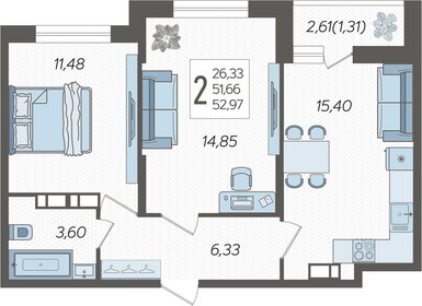 53 м², 2-комнатная квартира 6 594 765 ₽ - изображение 16