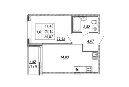 Квартира 37 м², 1-комнатная - изображение 1