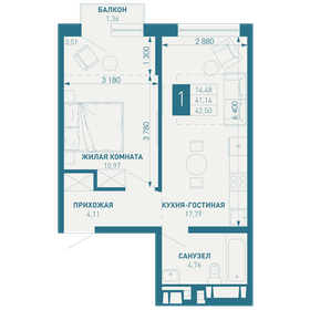 Квартира 45 м², 1-комнатная - изображение 1