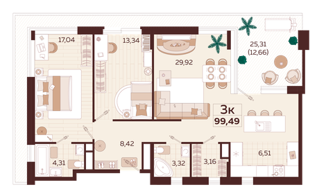 123,1 м², 3-комнатная квартира 40 495 000 ₽ - изображение 20