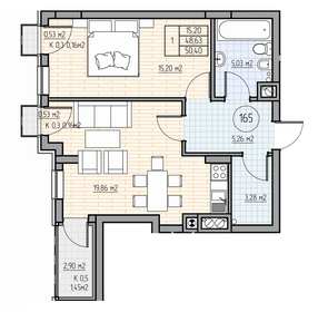 Квартира 49,4 м², 1-комнатная - изображение 1