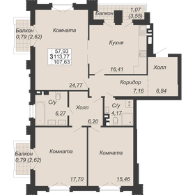 Квартира 107,6 м², 3-комнатная - изображение 1
