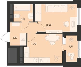 Квартира 34,9 м², 1-комнатная - изображение 1