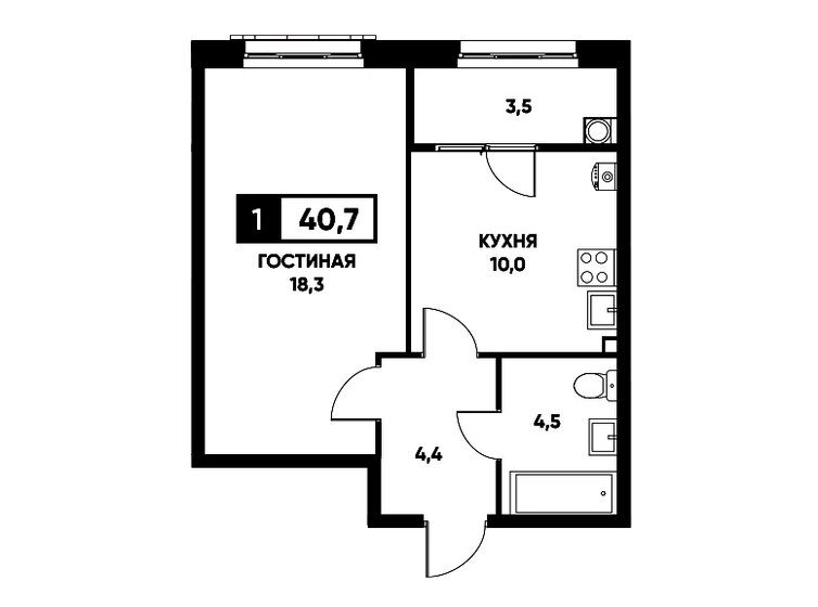 40,7 м², 1-комнатная квартира 4 029 300 ₽ - изображение 1