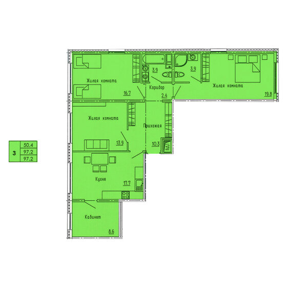 97,2 м², 3-комнатная квартира 8 800 000 ₽ - изображение 1