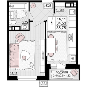 37,4 м², 1-комнатная квартира 3 900 000 ₽ - изображение 63