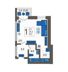 Квартира 35,1 м², студия - изображение 1