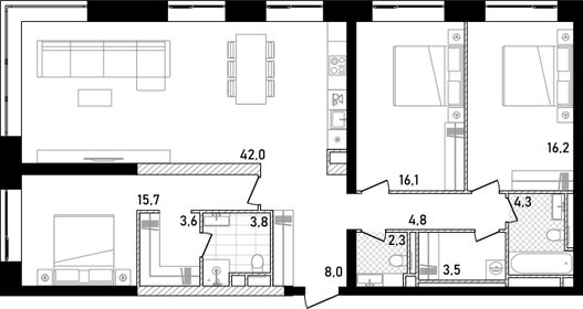 123,8 м², 3-комнатная квартира 88 439 376 ₽ - изображение 17