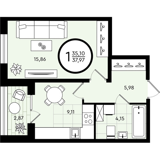 38 м², 1-комнатная квартира 5 173 330 ₽ - изображение 1